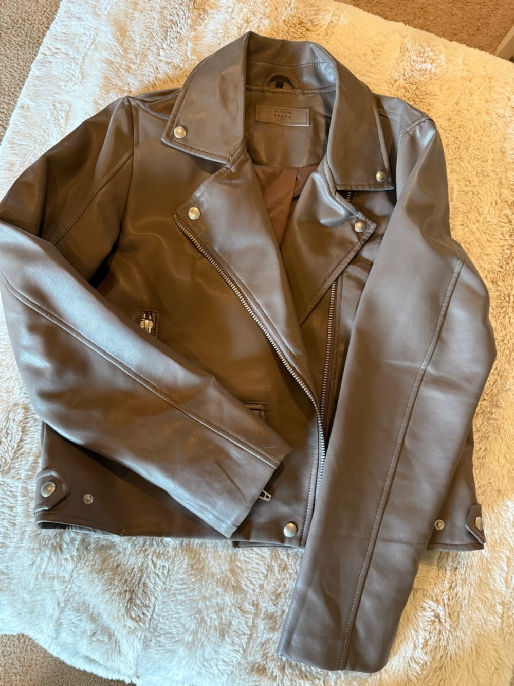 NEVER WORN Brown Leather Moto Jacket